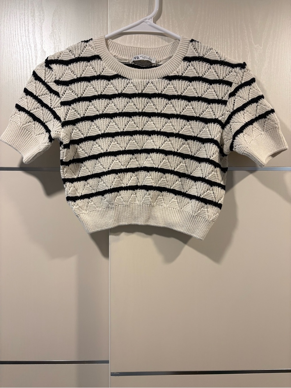 Zara Off White and Black Striped Crochet Crop Top and Short set